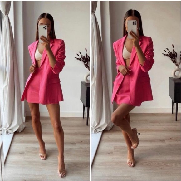 Zara Linen Mini Skirt With Darts in Fuchsia Pink. Trending now. New with tag. - Picture 2 of 8